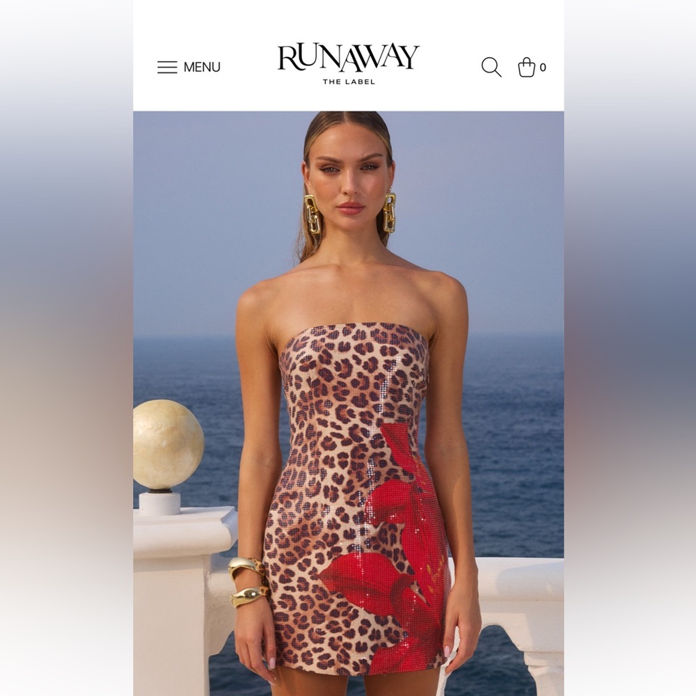 RUNAWAY THE LABEL IBIZA MINI DRESS - LEOPARD FLORAL S